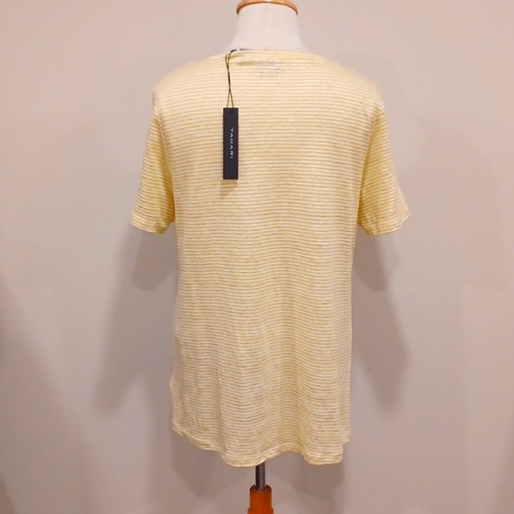 Tahari Striped Linen Hem Tie Yellow & White Tee NEW- Sz. Med - Picture 5 of 8